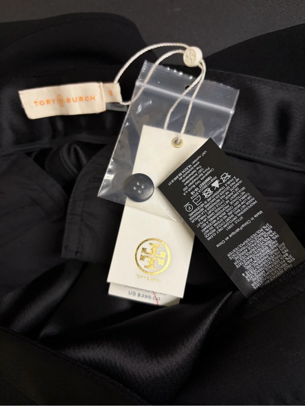 Tory Burch Luana Tuxedo Pants Black Satin Stripe Straight Leg Size 12 NWT